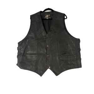Jafrum‎ Motorcycle Men's  Leather Vest 4XL 54" Black Snap Sleeveless